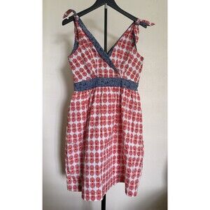 Dizzy Lizzie Tie Shoulder Fit & Flare Sundress Size S Block Print Red White Blue